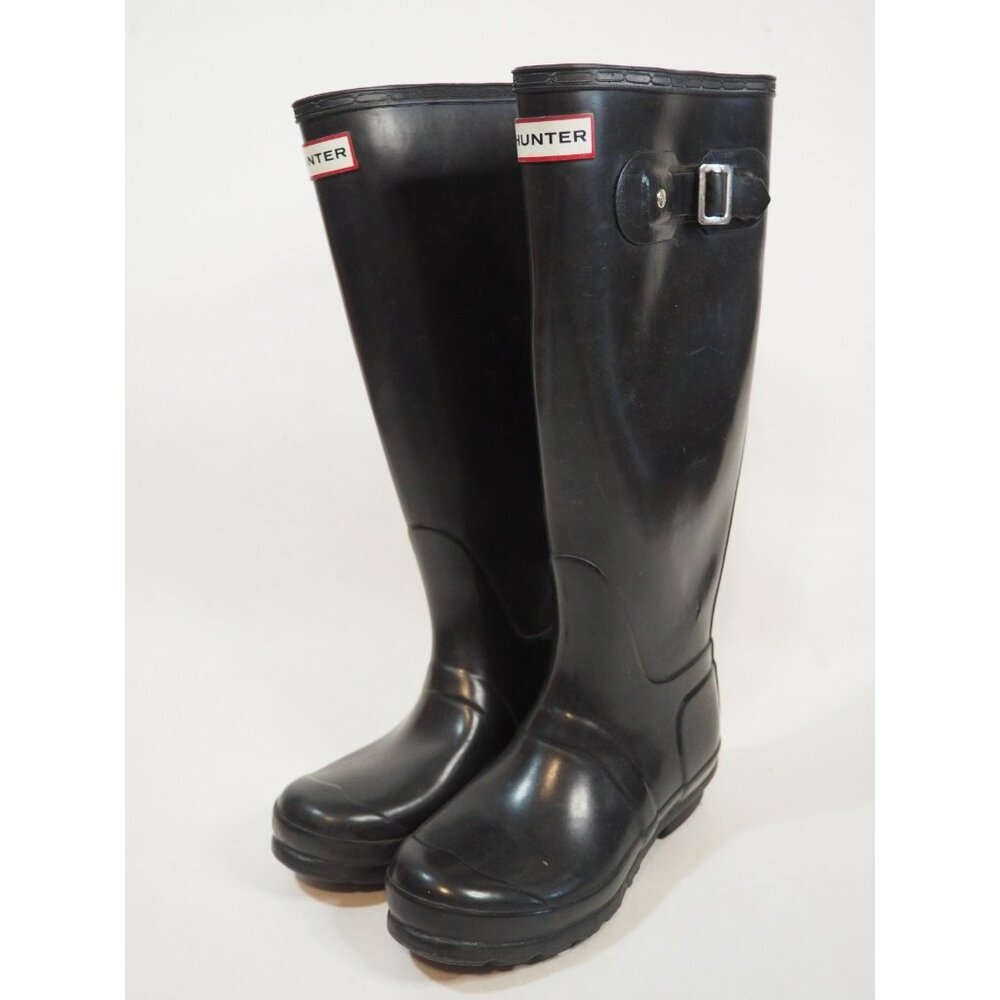 Hunter Black Original Gloss Tall Knee High Rubber Pull On Rain Boots Size 5 | 36